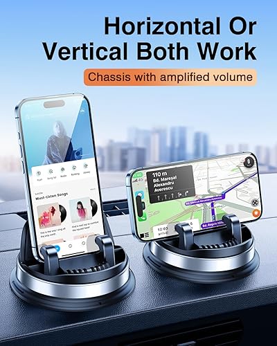 Miniatura 2 de OATSBASF Soporte para teléfono celular para salpicadero, soporte de teléfono para automóvil giratorio de 360 con silicona antideslizante, compatible