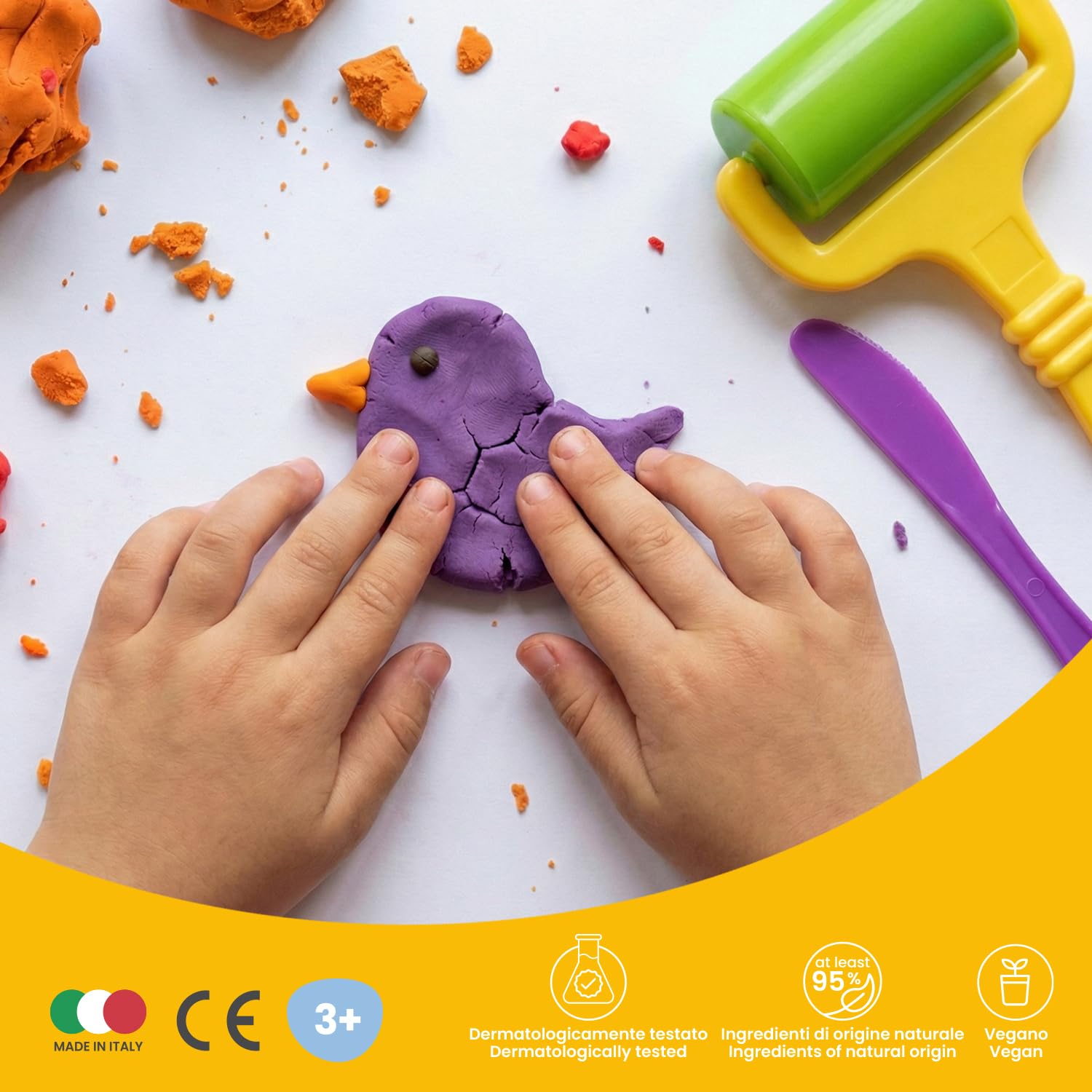 PRIMO Easydò - Pasta da Modellare, Pasta Modellabile 80 Panetti 60g x 19 Colori per Bambini 3+ Anni Classic, Fluo, Metal e Pastel - Made in Italy e Testata, Cartoleria e Lavoretti Creativi per Bambini