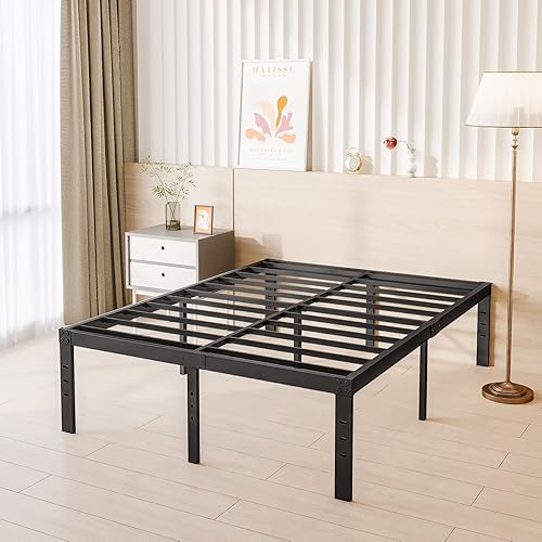 Miniatura 34 de COMASACH Base de cama de metal tamaño Queen, no necesita somier, plataforma negra sin ruido de 12 pulgadas, fácil montaje, soporte de listones de