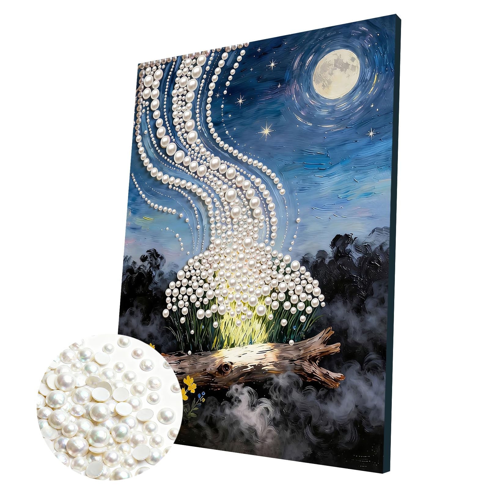 DIY Pearl Painting Kit with Wooden Frame, 3D Plastic Pearl Gemstone Ocean Art Craft for Adults Beginners, Diamond Dot Painting, Home Wall Decor Ready Gift for Women(Forest Light)(30 * 40cm)