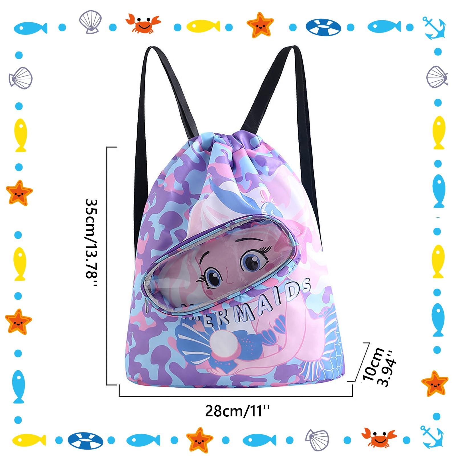YUNCHONGuk Swimming Bags for Kids,Dry Wet Separation Swim Bag Kids,Drawstring Bags for Children,Sports Gym PE Bag,Waterproof Swimming Beach Backpack for Beach Pool School Gym Sports Travel - Image 2