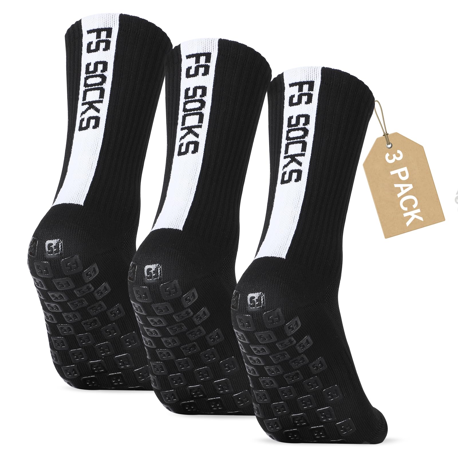 Gohanny Calcetines Deportivos de Fútbol 3 Pares Calcetín Atlético Antideslizante Hombre Mujer, 39-46 / UK 6-11, Transpirable y Elástica, Calcetines de Compresión para Baloncesto Ciclismo Running
