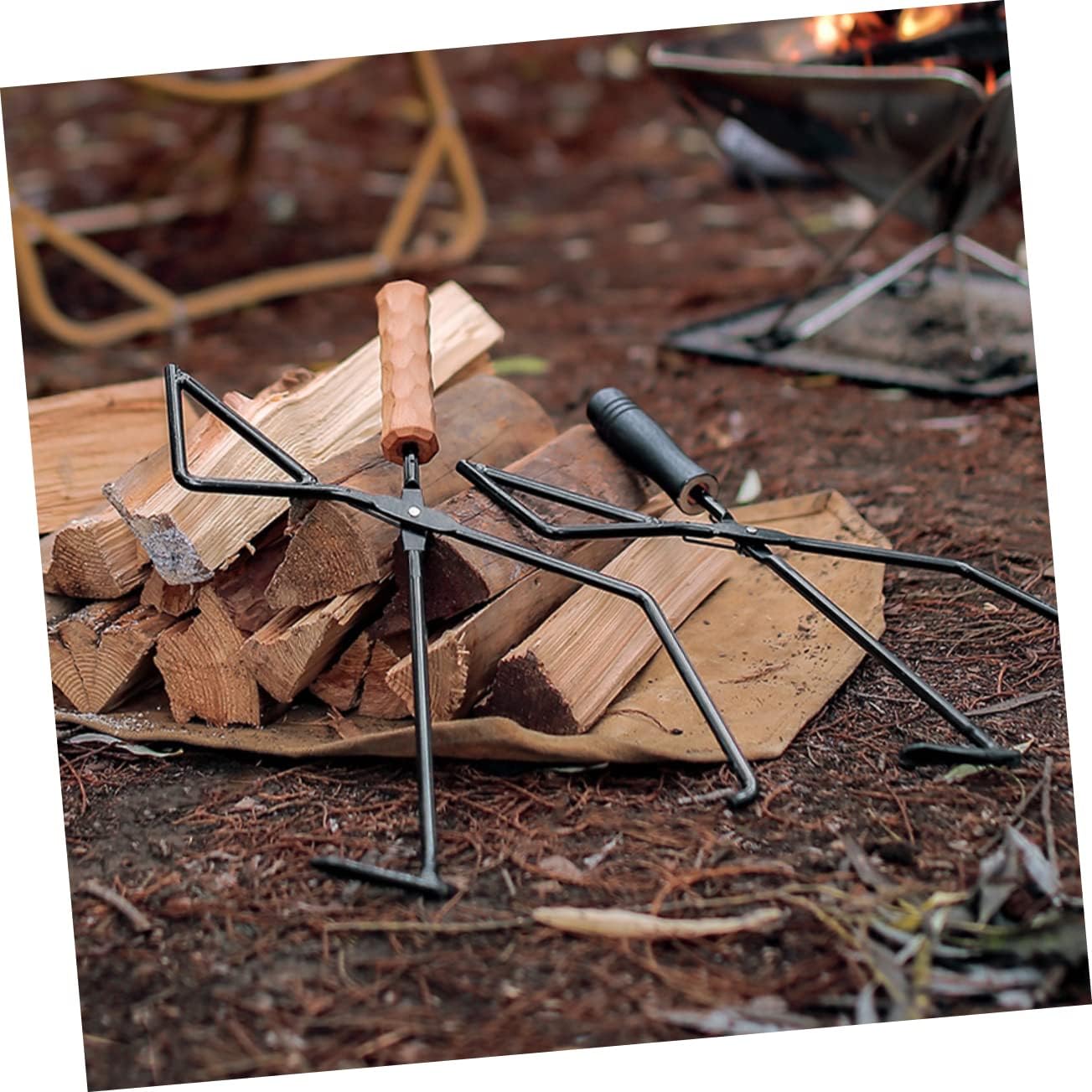 POPETPOP 1pc Charcoal Tongs Handle Heavy Duty Metal Bbq Clamp for Outdoor Grilling Camping and Fire Pit Use for Handling Logs and Charcoal Without Burns
