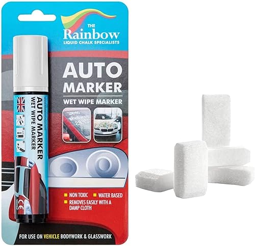 Rotuladores de auto para auto Writer  Blanco de 0.591 in de ancho con 5 puntas de repuesto  Ventanas, vidrio, neumáticos, todas las superficies