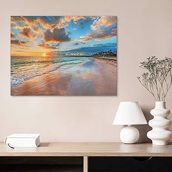 Amazon.co.jp: 絵画 ビーチの夕日インテリア 絵画 魅惑的な色彩