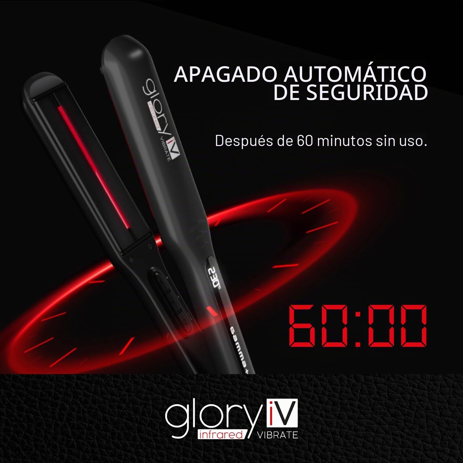 GAMMA+ Plancha de Cabello Profesional Vibratoria de Infrarrojos Glory iV, Matrices Extra Grandes de Cerámica y Turmalina, Temperatura 150-230°C, Apagado Automático, Calentamiento Rápido.