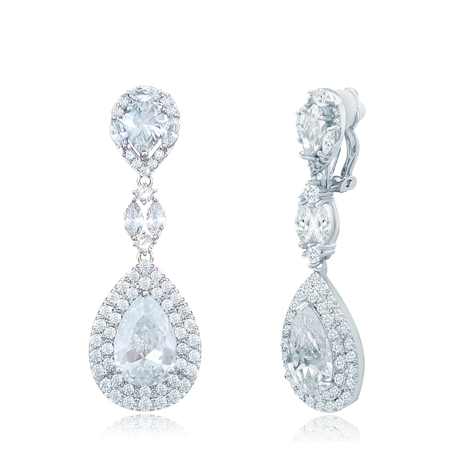 Boucles D’oreilles Vintage Cristaux Couleur Argent - Occasion