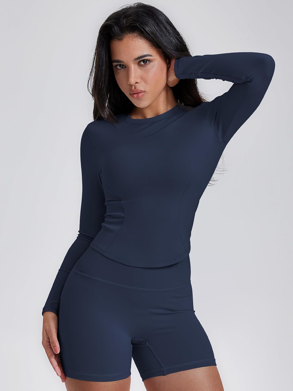 GYM RAINBOW Long Sleeve Workout Shirts for Women, Cropped Athletic Tops Slim Fit Crew Neck Yoga Top Running Gym T Shirts