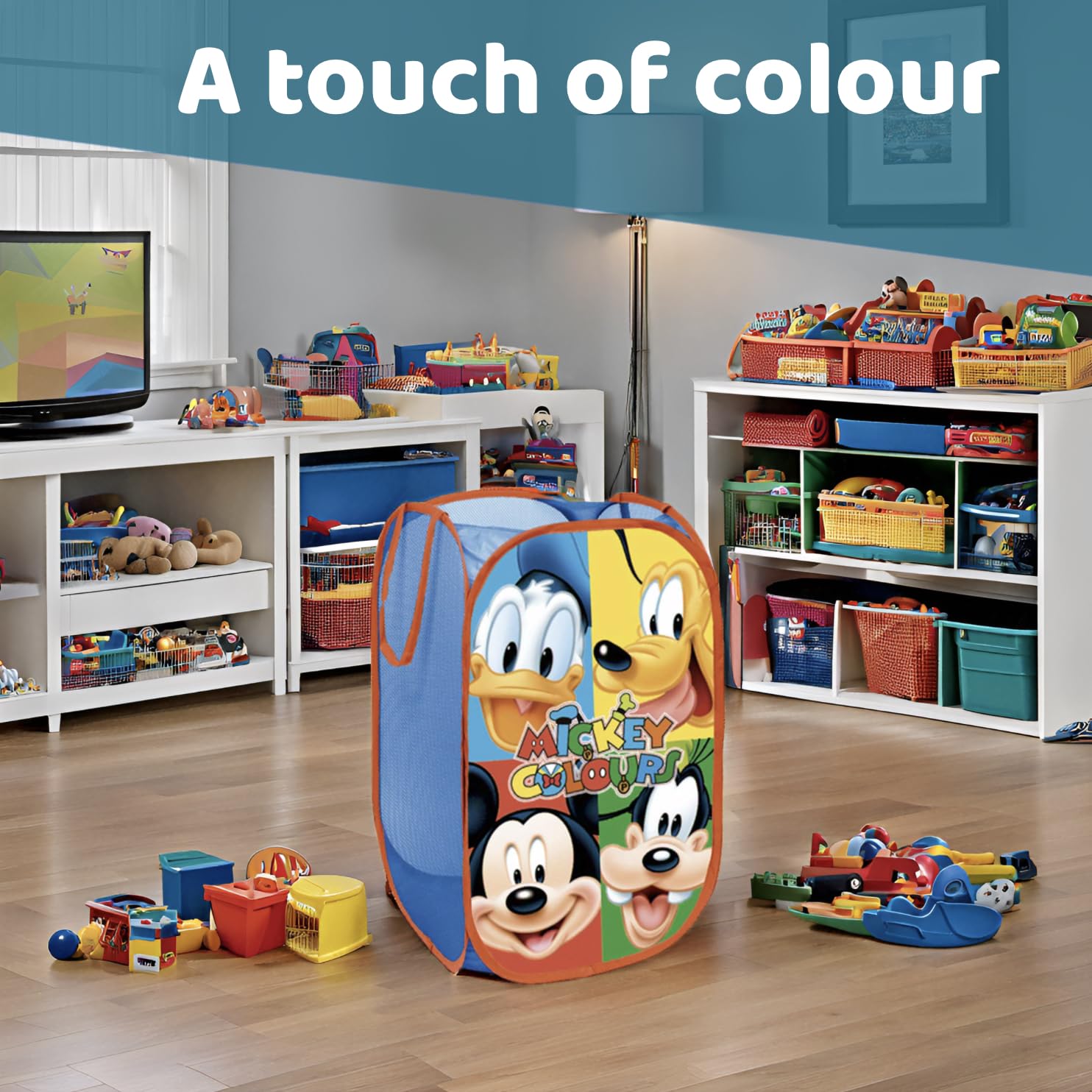 Cesto pieghevole Topolino Pluto Paperino Pippo Disney Mickey Mouse 36x36x58 cm per giocattoli vestiti bambini