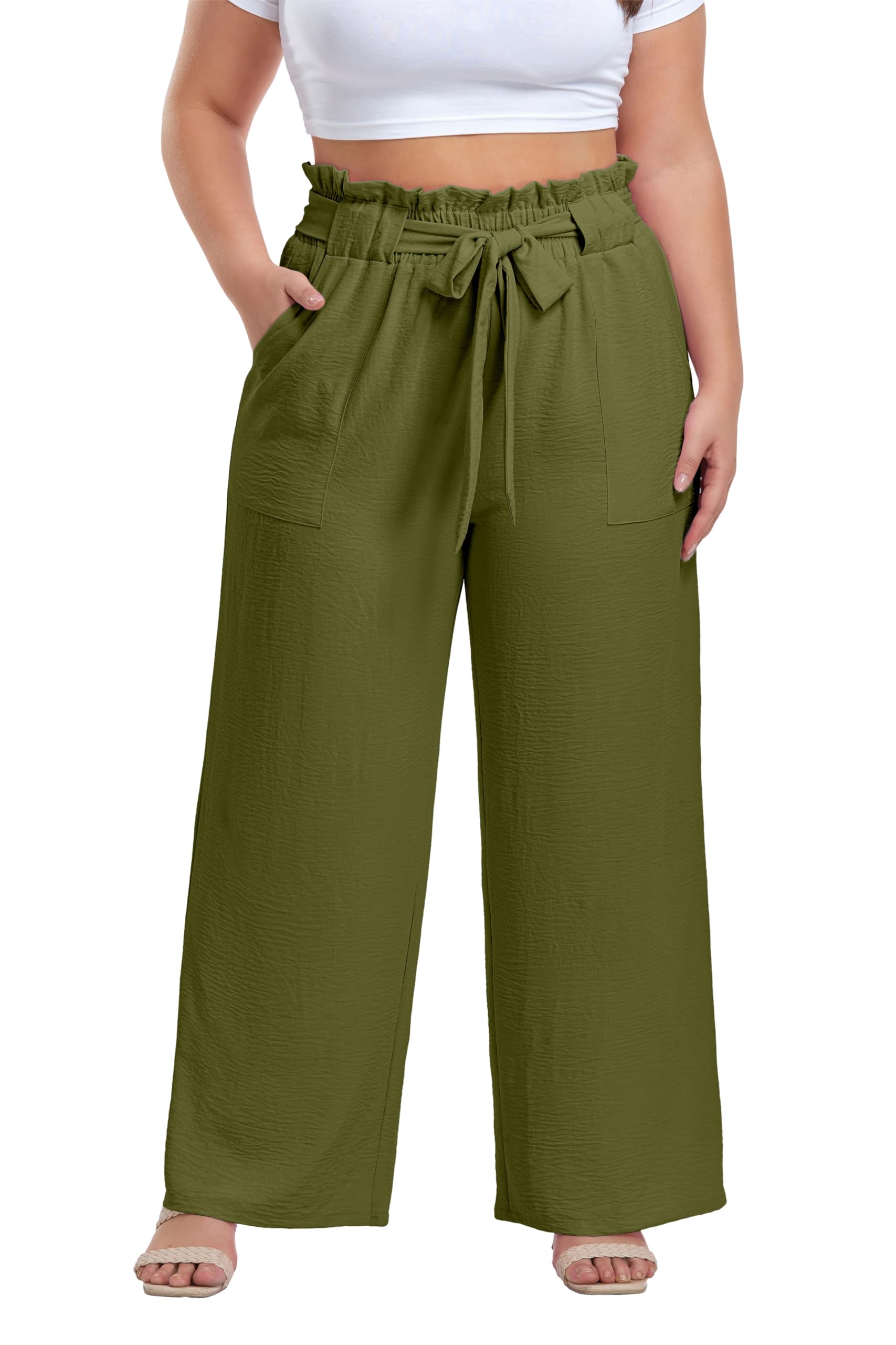 OLRIK Plus Size Pants for Women High Waisted Wide Leg Casual Palazzo Pants