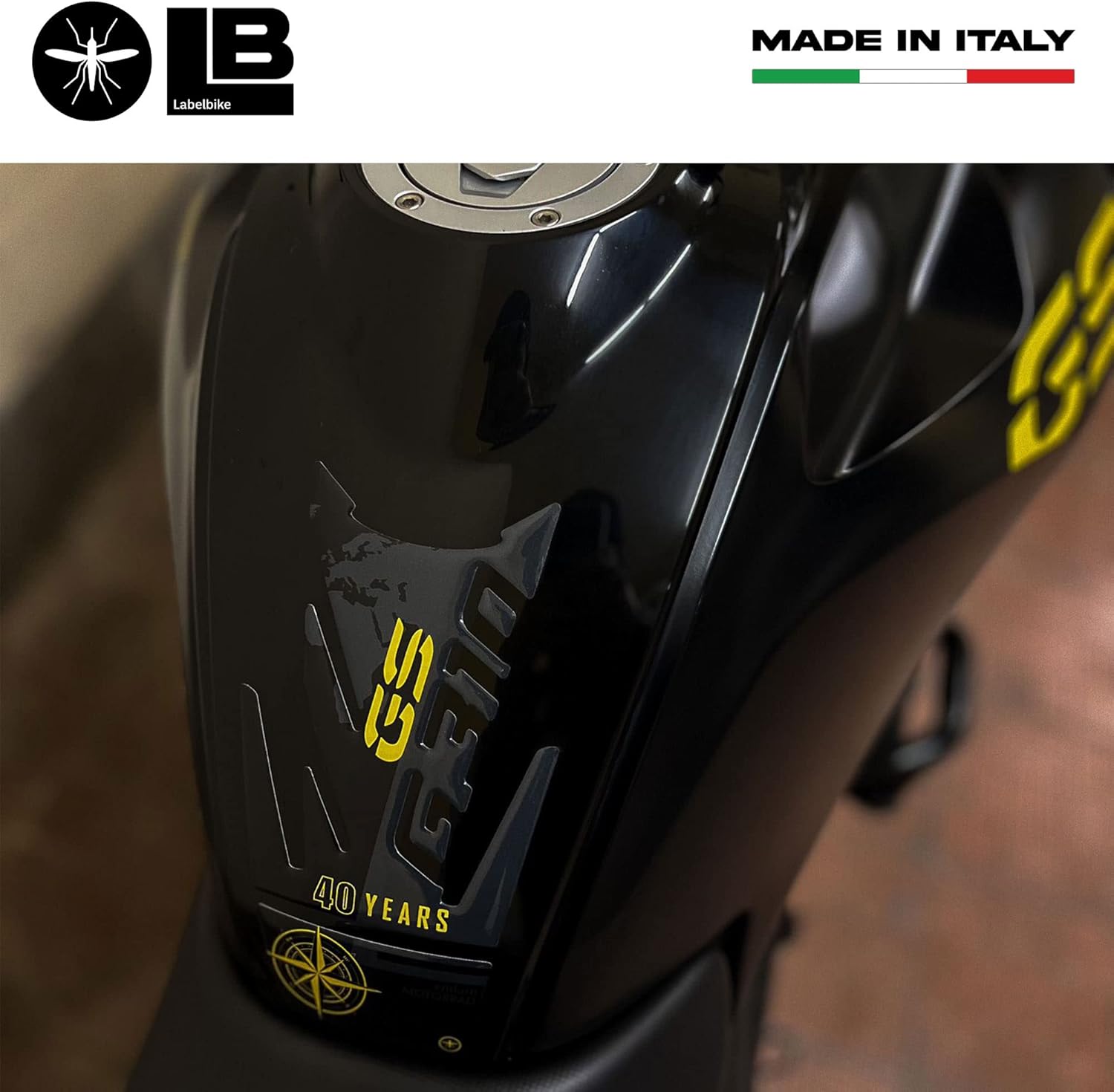 labelbike - 3D Sticker Motorcycle Fuel Tank Pad Protection and Decoration in Resin Compatible with BMW G 310 GS 40th ann. 2017-2023