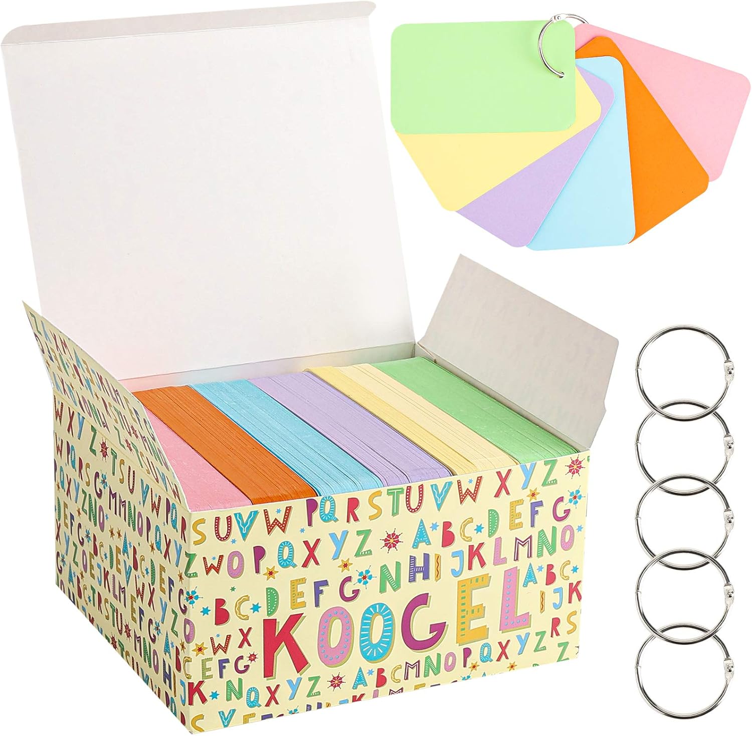 Koogel 480 Pcs Colored Index Cards, 3 x 5 Inch Study Cards Colored Notecards on Ring Flash Cards for School Learning Memory Recipe Cards Game Card