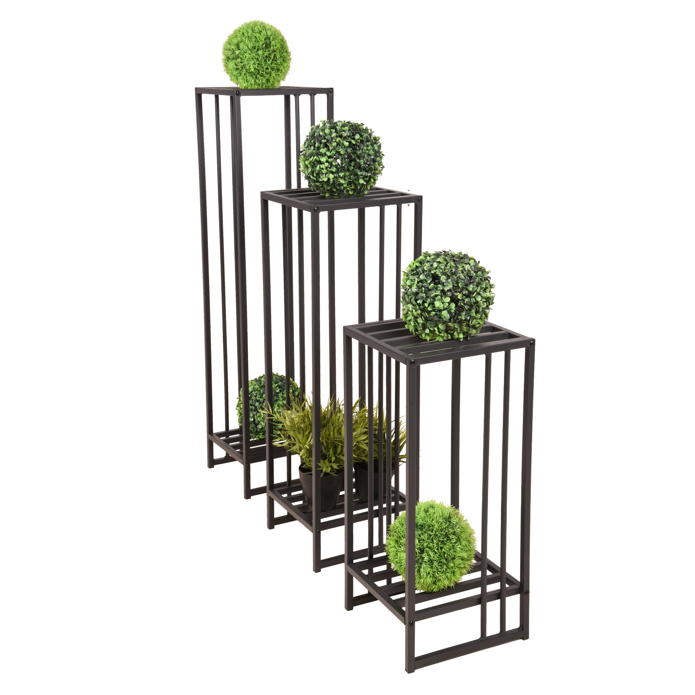 Metalowy stojak na kwiaty, zestaw 3 szt., czarny – metalowy stojak na rośliny, prostokątny, 55 – 75 – 95 cm, nowoczesny taboret na kwiaty, malowany proszkowo, wytrzymały i łatwy w pielęgnacji