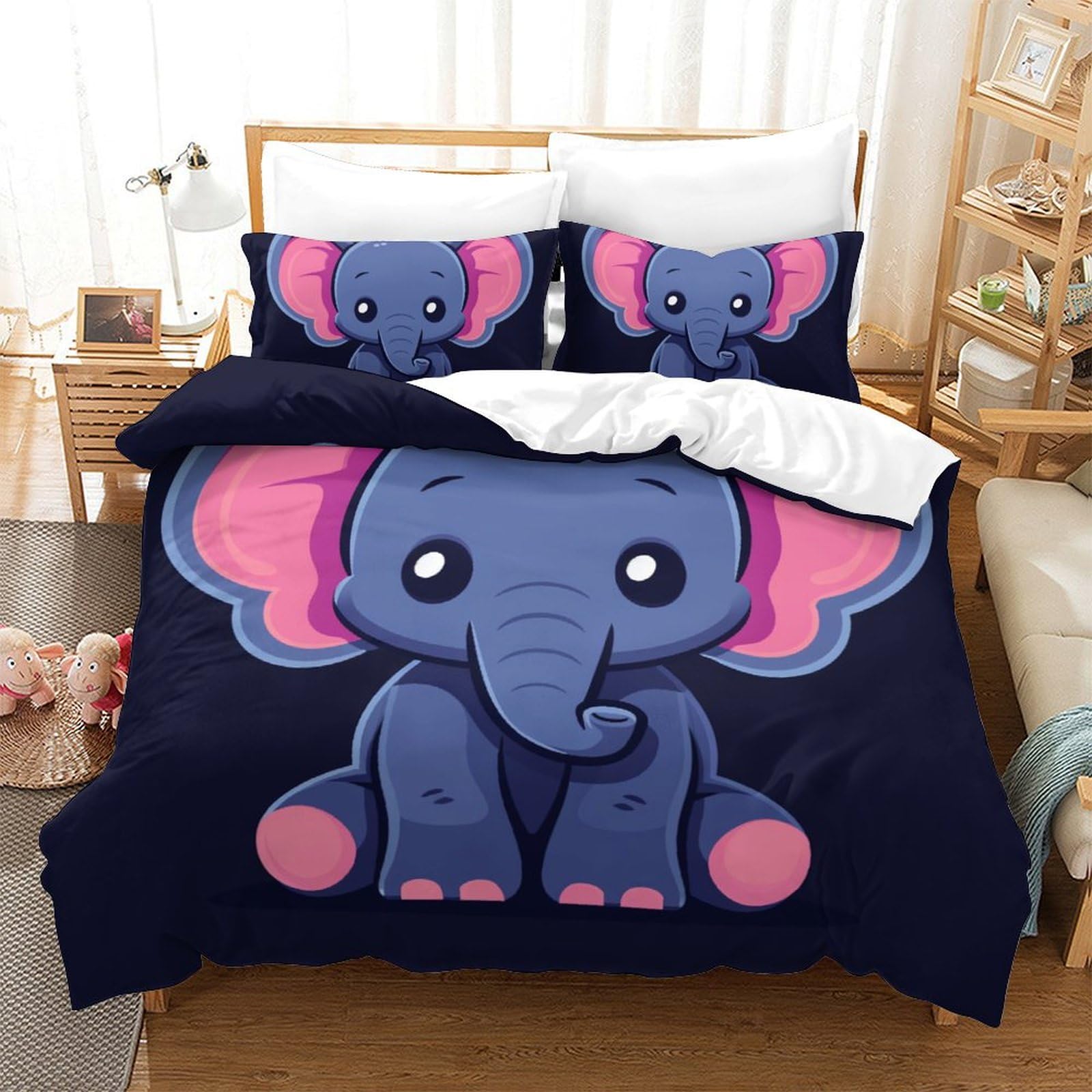 Impresas En 3D Elefantes Juego De Ropa De Cama Infantil Microfibra Suave Funda Nórdica Fundas De Almohada 3 Piezas Cierre De Cremallera Double（200x200cm）