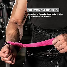 SKDK Cotton Hard Pull Wrist Lifting Straps Grips Band-Deadlift Straps with Neoprene Cushioned Wrist Padded and Anti-Skid Silicone - for Weightlifting, Bodybuilding, Xfit, Strength Training