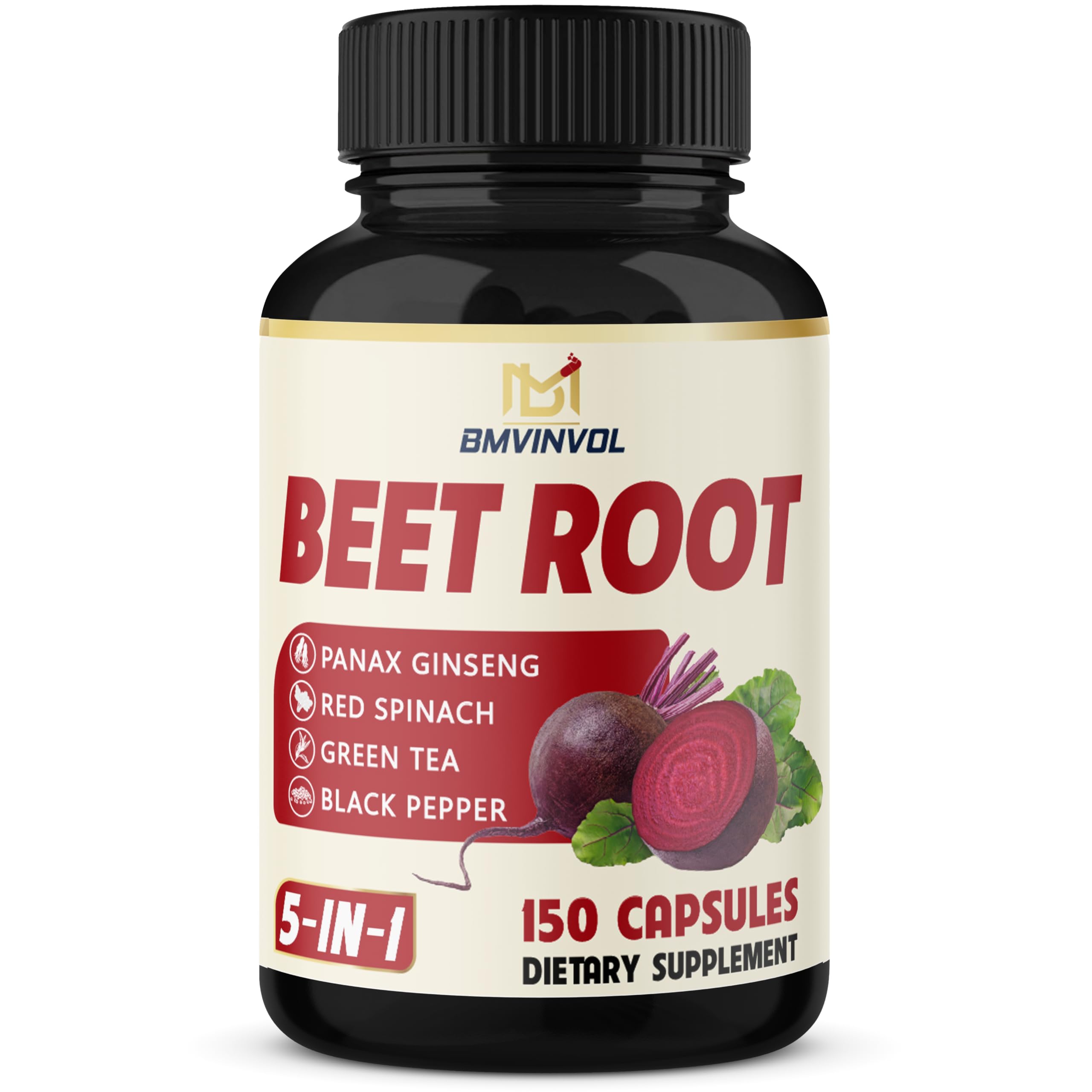BMVINVOL Beet Root Extract Capsules 8550mg - 5 Months Supply - Red Spinach, Green Tea, Ginseng, Black Pepper - Supports Heart Health, Digestive, Immune System