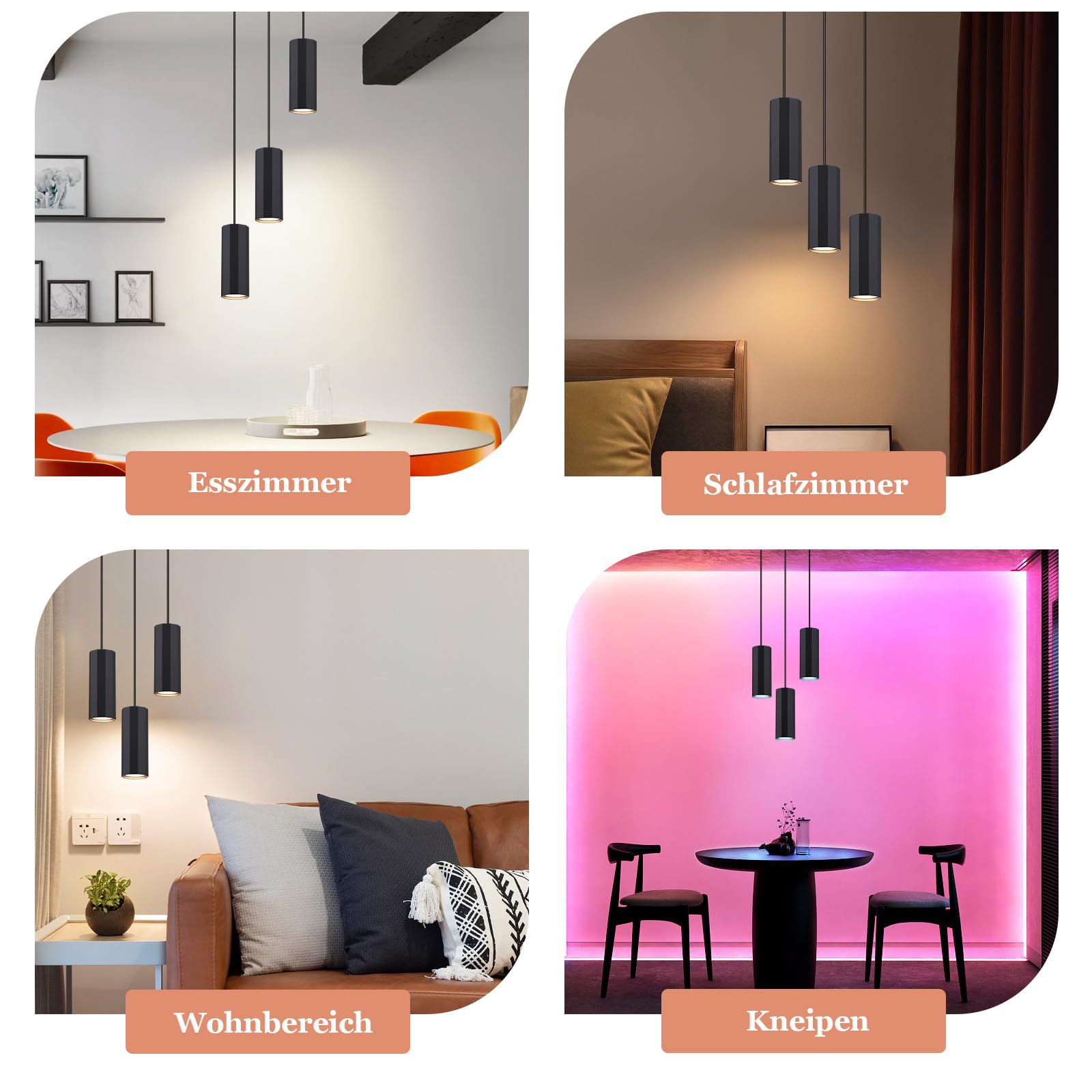 Glitzerlife Pendelleuchte Schwarz 3 Flammig Esstisch - Hängelampe GU10 Hängeleuchte Küche Hänged Esszimmerlampe Metall Höhenverstellbar pendellampe für Innen Esszimmer Schlafzimmer Wohnzimmer