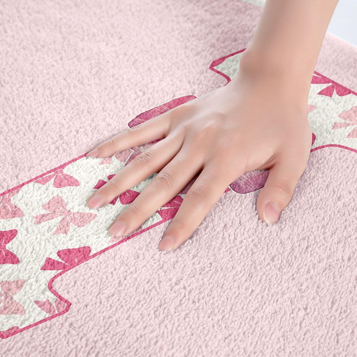 Feelyou Bow Bathroom Rugs Personalized Letter I Bath Mats Cute Bowknot Bathroom Accessories Princess Floor Doormats 20"x32" Soft Microfiber image 2