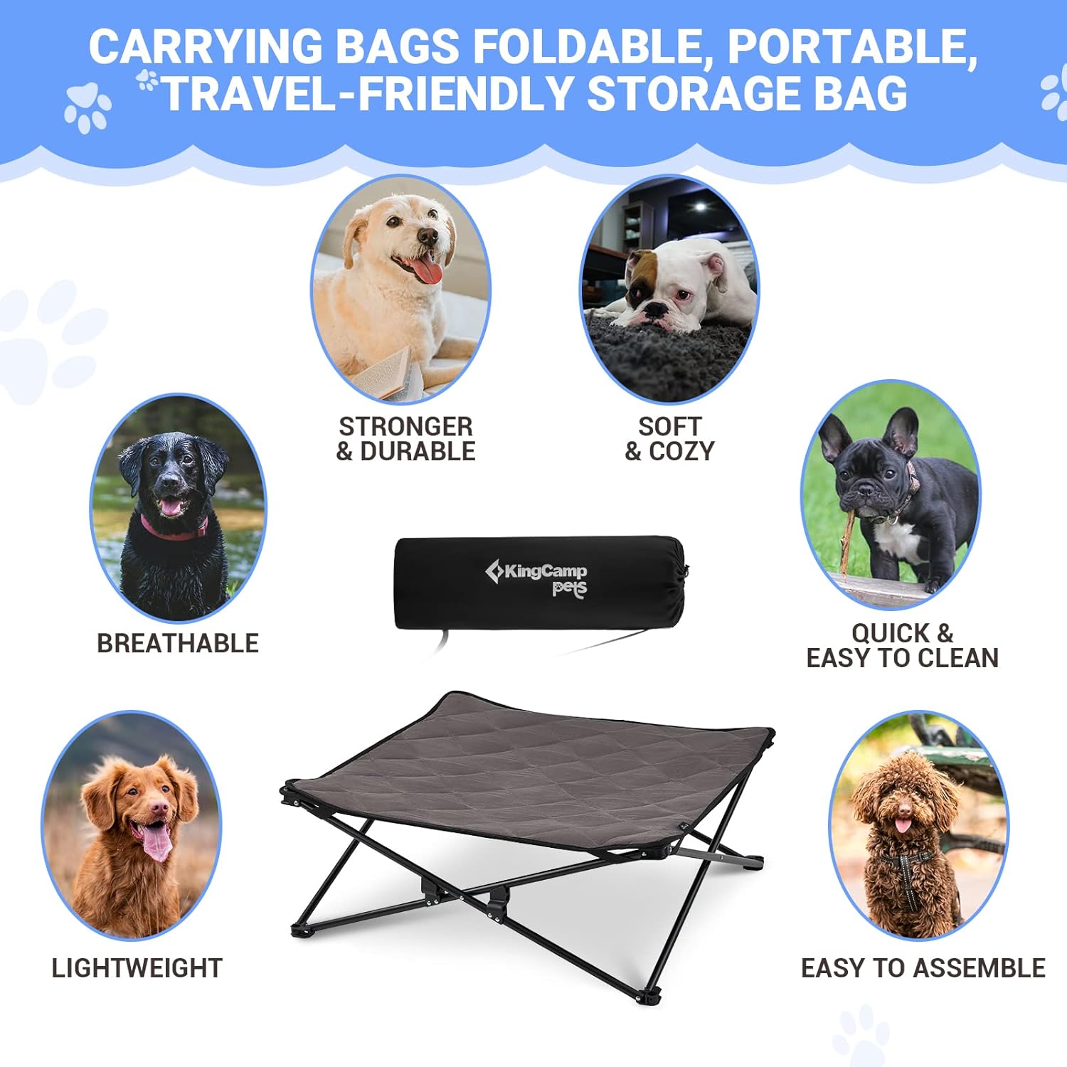 review KingCamp Elevated Dog Bed Portable Raised Dog Beds Stable Folding Dog Cot Dog Camping Bed for Outdoor Travel with Washable Mesh for Small, Medium, Large Pet Weight Up to 40 lbs with Carry Bag 4-Pack