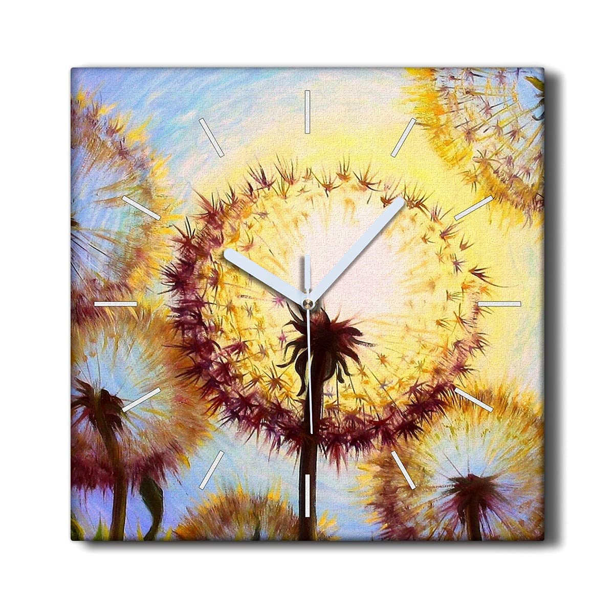 Horloge murale en toile pissenlits 30x30cm pour créer un salon zen et sans bruit