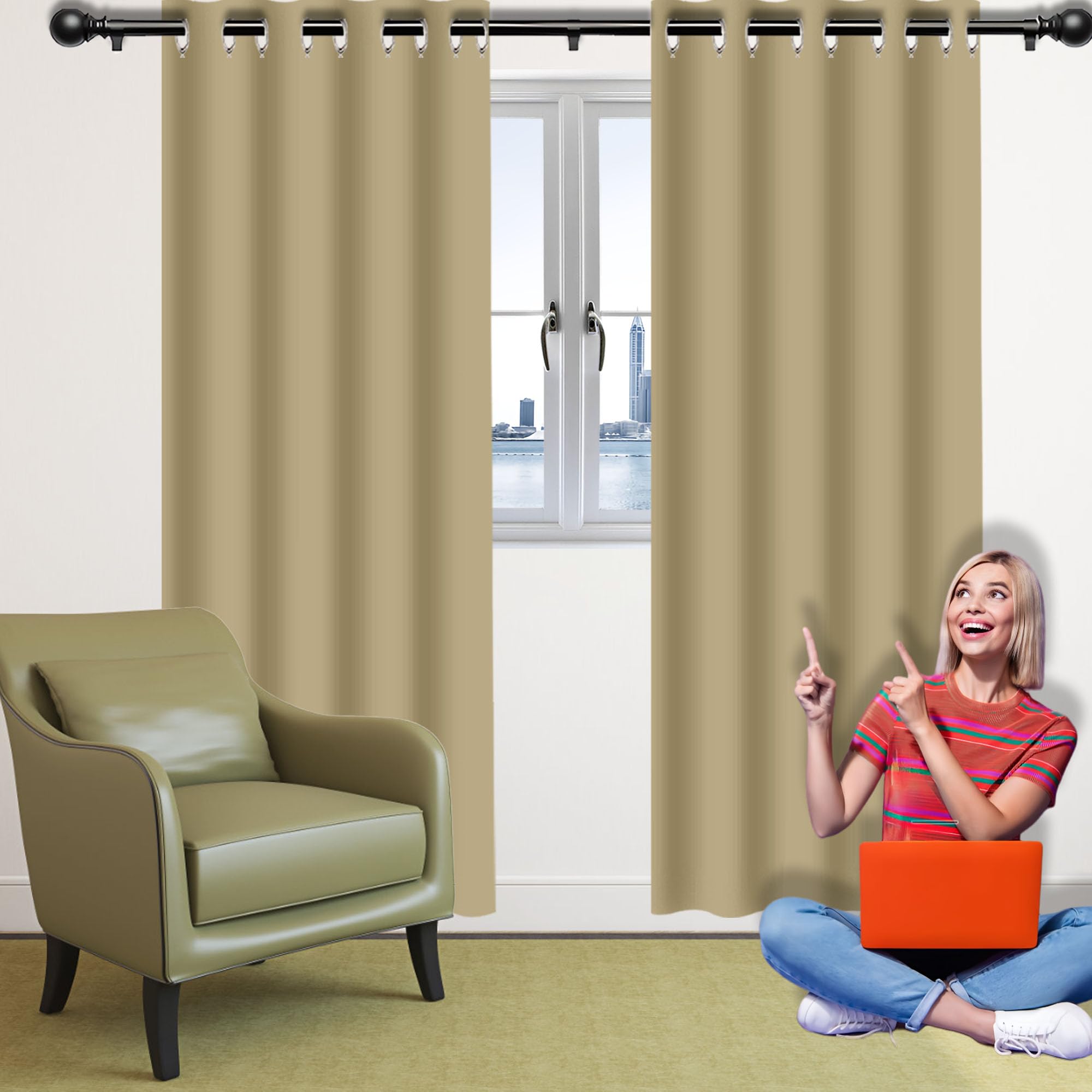 Rideau thermique isolant anti chaleur crème pour l'ambiance de la chambre