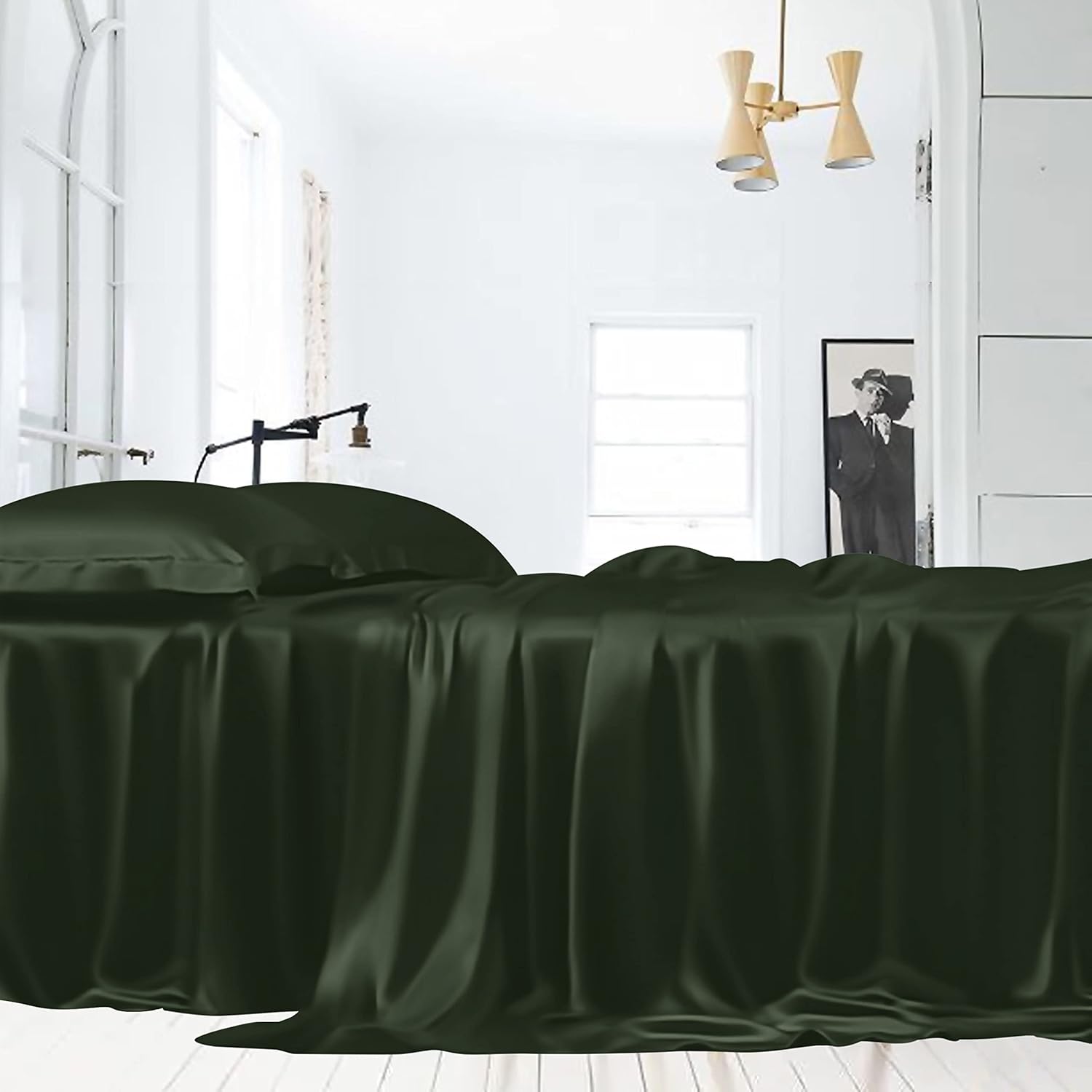 Linenwalas Tencel Lyocell Duvet Cover Set with Deep Pocket Fitted Sheet, Viscose Made from Eucalyptus Soft, Lightweight and Breathable Complete Bedding Set (Avocado Green, Twin)