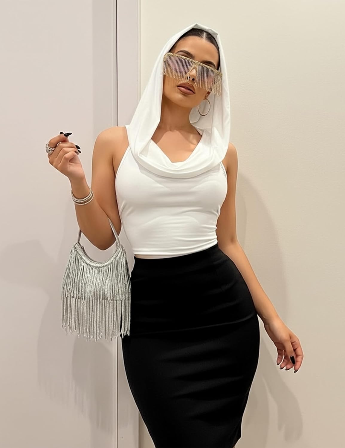 Women’s Backless Hoodie Tank Top, Sexy Draped Halter Crop Top, Stretchy Rave Festival Outfit