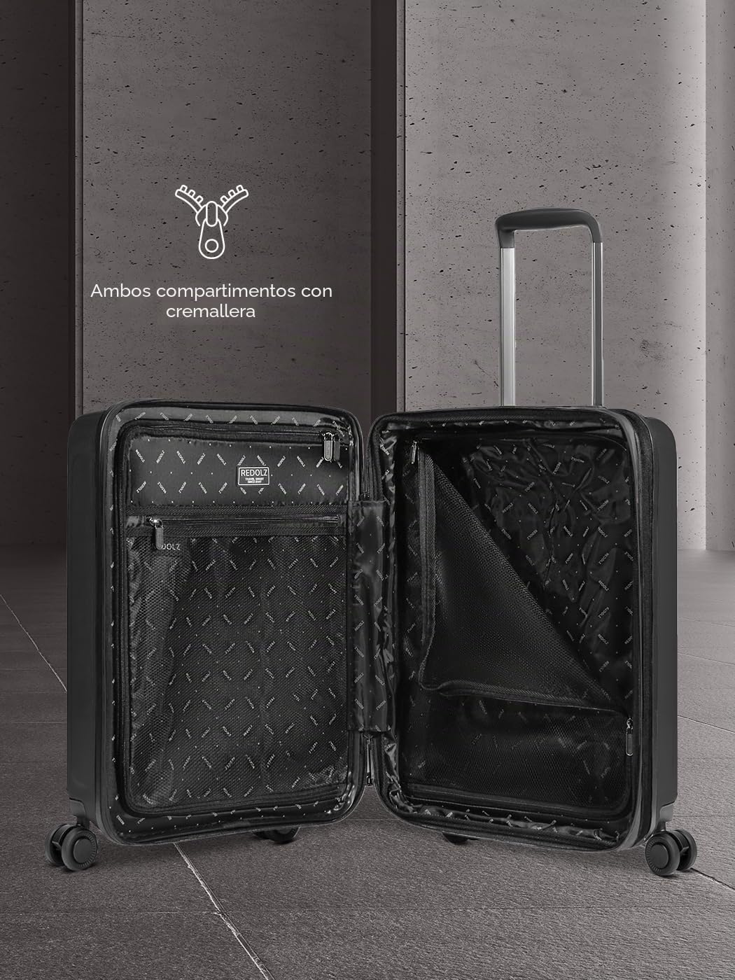 REDOLZ Essentials 14 Equipaje de Mano con Compartimento para Ordenador Portátil | Maleta Ultra ligera 40 x 23 x 55 cm & Apertura Frontal | Extensible de 45 a 55 litros | Solo 3,2 kg
