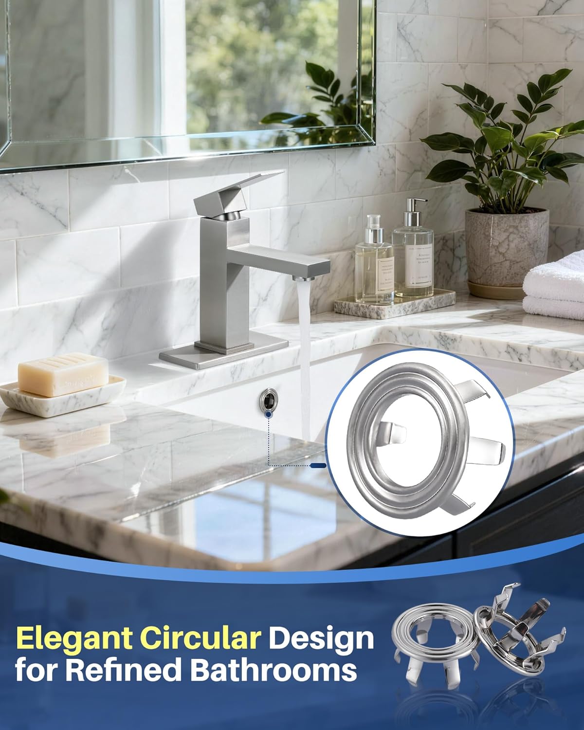 Sink Overflow Ring Brushed Nickel: 2 Pack Solid Brass Bathroom Sink Overflow Trim Cover, Hole Insert Caps Replacement for Bathroom Kitchen Vanity Basin