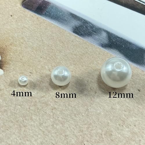Miniatura 3 de 400 piezas de cuentas de perlas de 8 mm cuentas de perlas blancas cuentas de perlas redondas sueltas con agujeros para costura manualidades