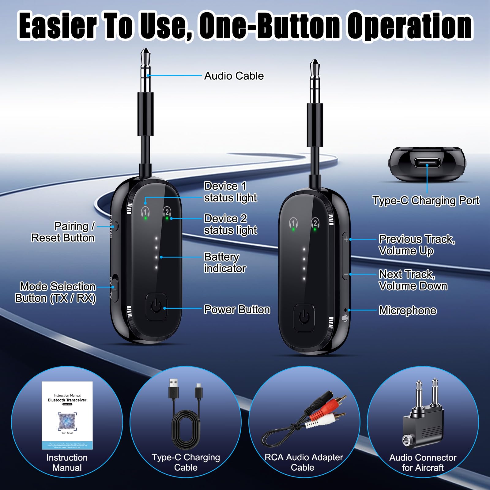 Receptor transmisor Bluetooth 6.0 mejorado 2026 | Adaptador Bluetooth para TV, avión, gimnasio a auriculares inalámbricos, todos los Airpods, doble enlace AptX adaptativo/LL/HD Audio, adaptador