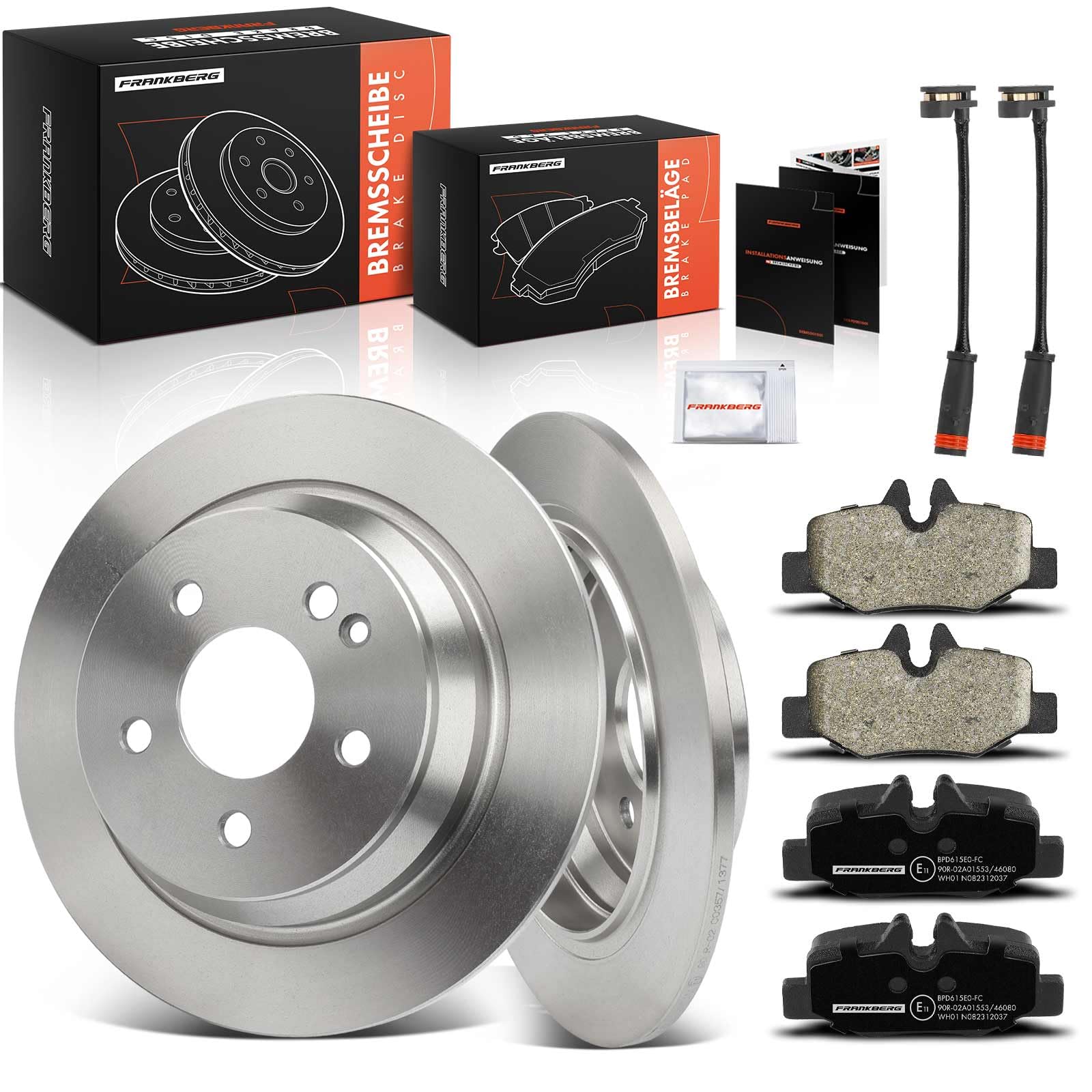 Frankberg Juego de frenos con 2 discos de freno y 4 pastillas de freno traseras, compatible con Vito Bus W639 Vito/Mixto Kasten W639 Viano W639 Replace# A0064204420