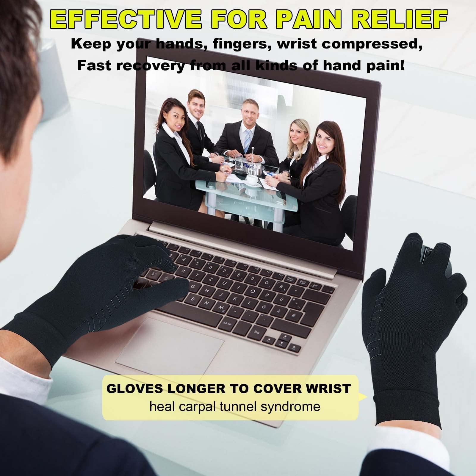 2 Pairs Full Finger Compression Gloves For Women Men