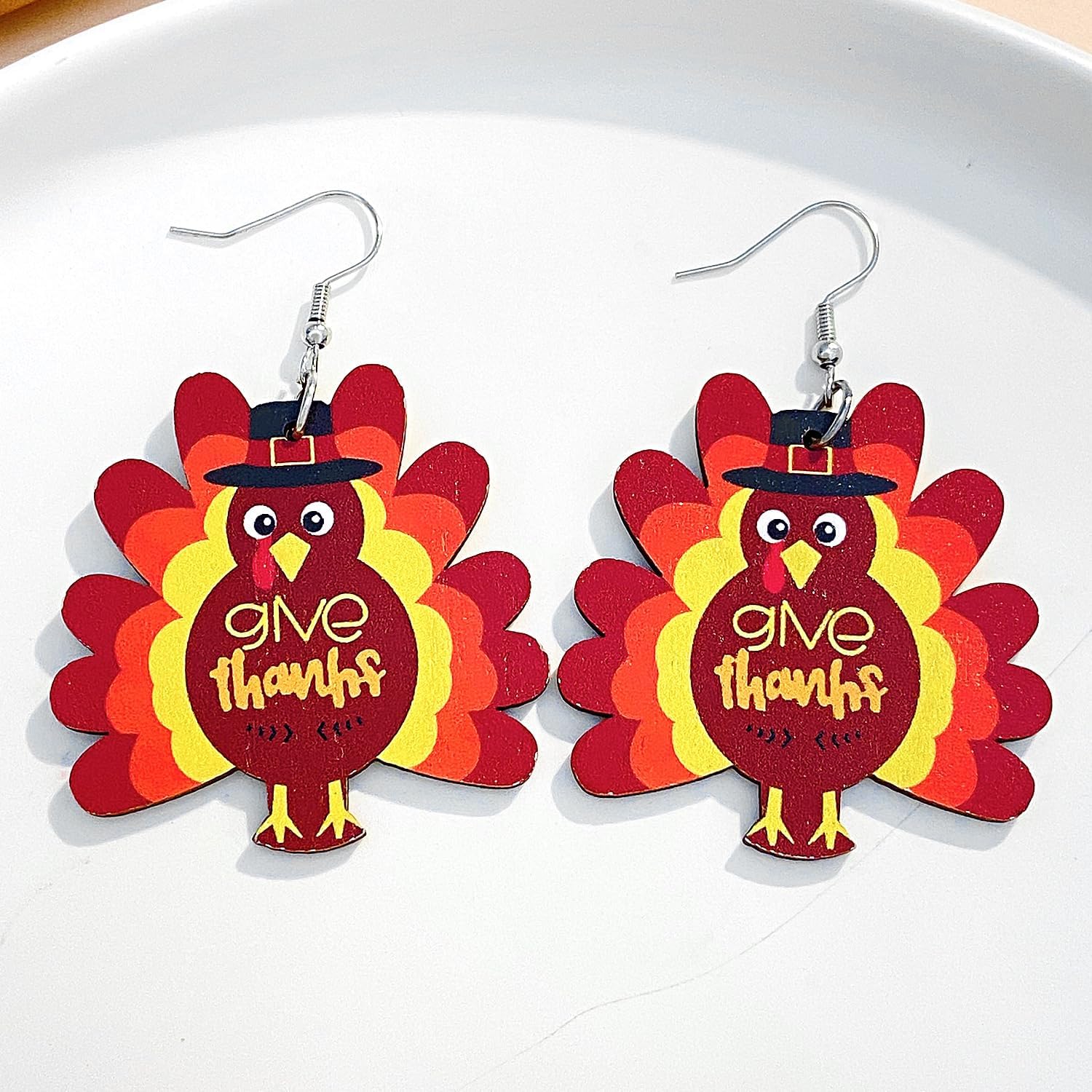 Thanksgiving Turkey Dangle Earrings Wooden Turkey Teardrop Earrings Fall Earrings for Women Autumn Jewelry - Image 3