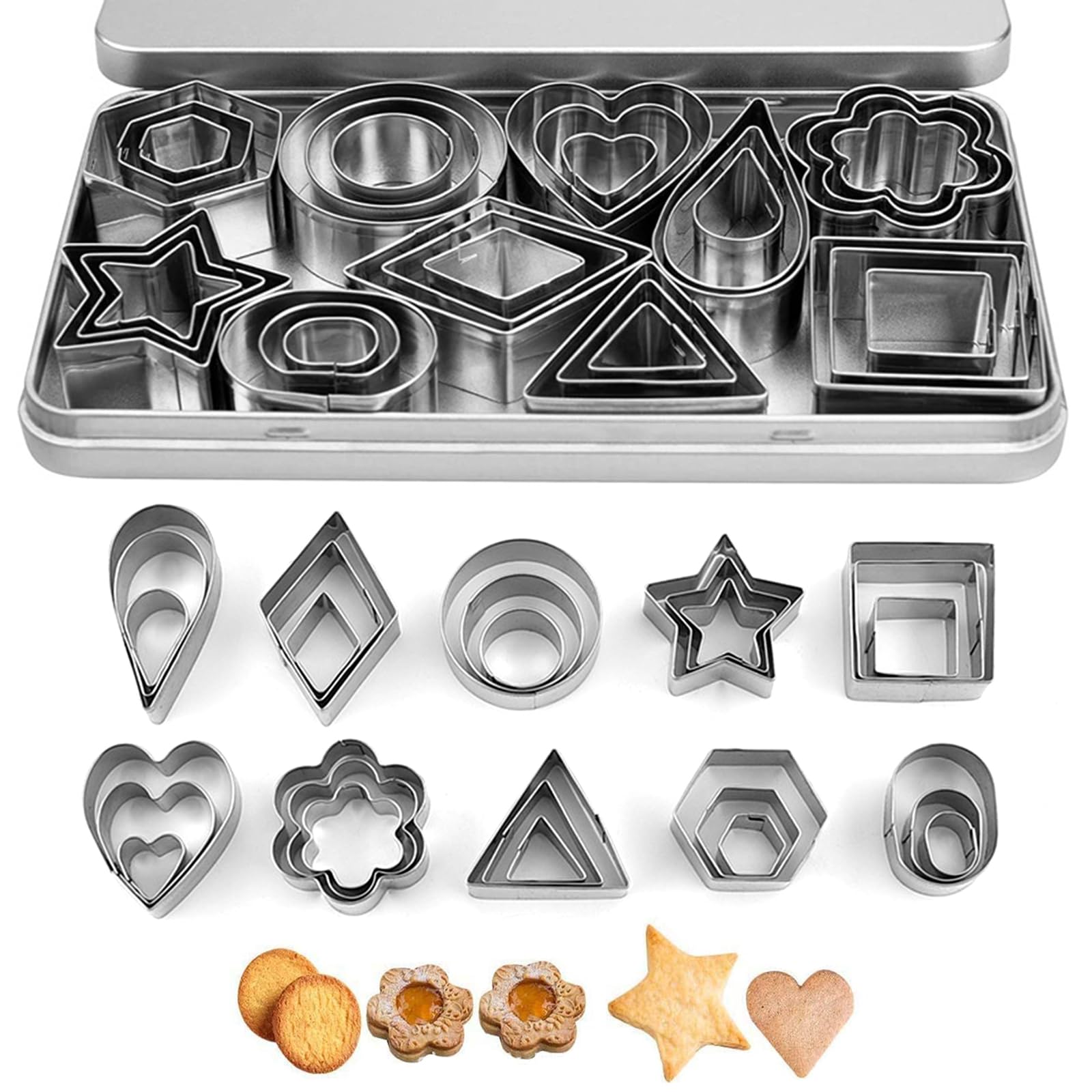 TONAUP30 PCS Cookie Cutter Set, Mini Polymer Clay Pastry Cookie Cutters for Baking, Small Star Square Triangle Oval ect Geometric Shapes Cookie Molds