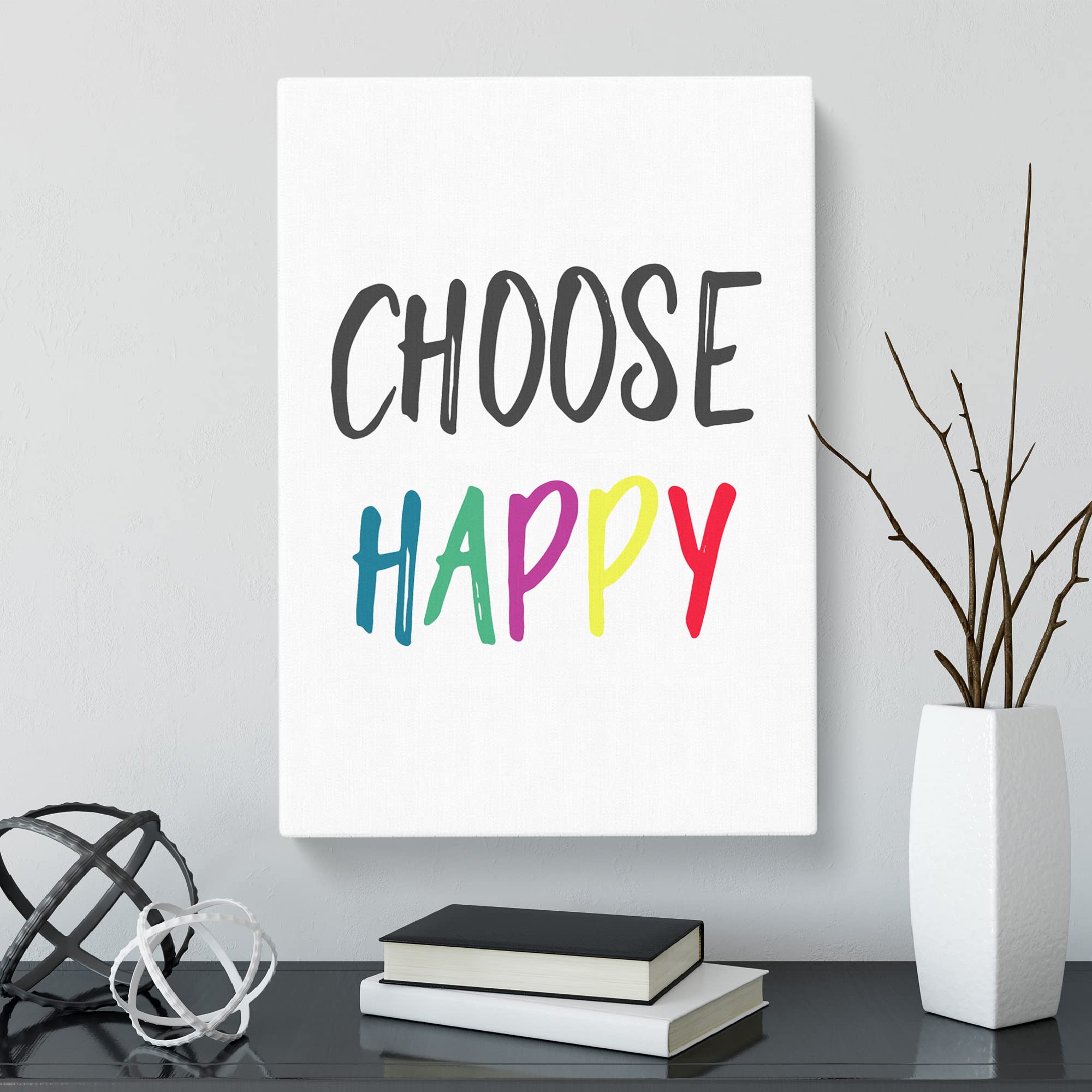 Choose Happy Typography Quote Canvas Print, Mixed, 25L x 50W cm - Image 3