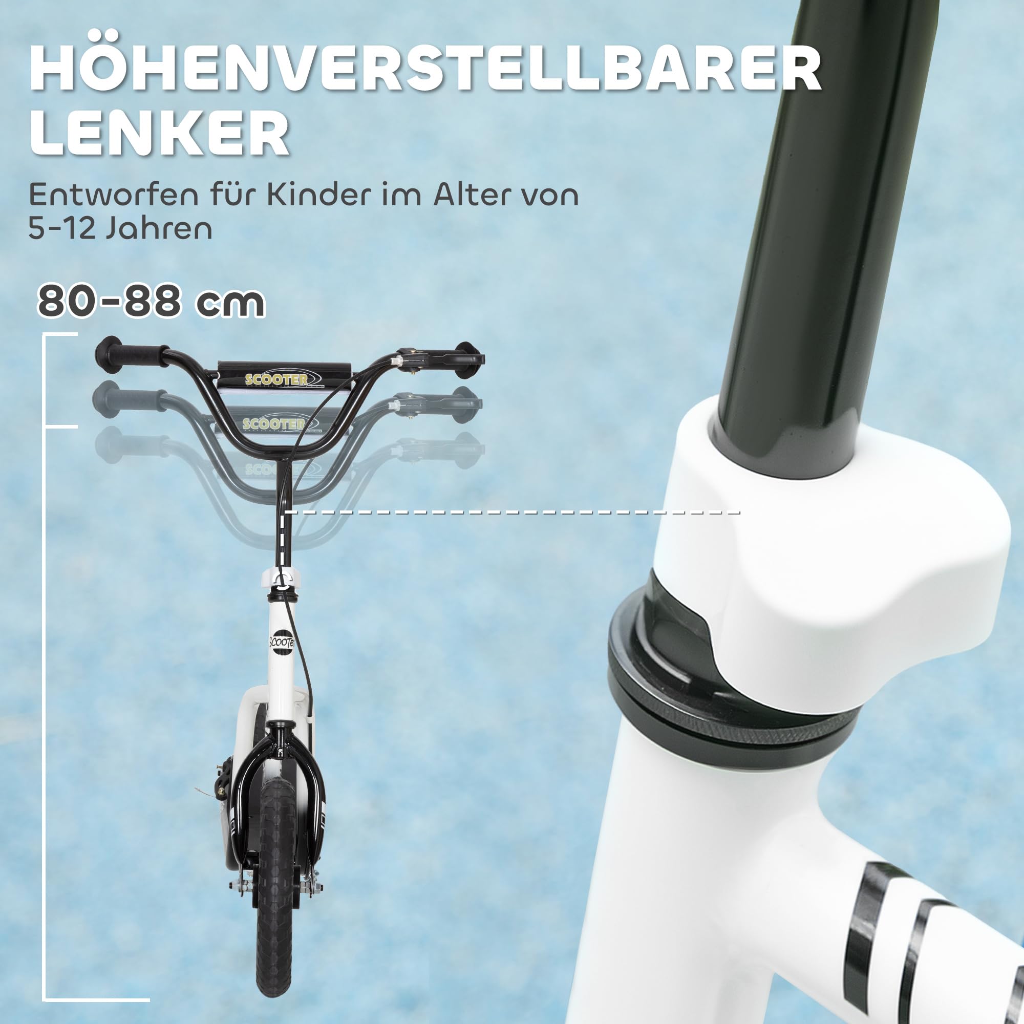 AIYAPLAY Kinderroller Scooter Tretroller Kickscooter mit verstellbarem Lenker, großen Rädern und Handbremse 12 Zoll Cityroller für 5-12 Jahren Jungen und Mädchen