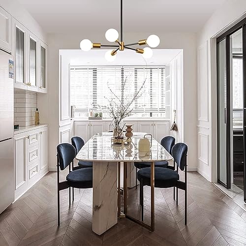 Miniatura 8 de KAISITE Lámpara de araña moderna Sputnik de 8 luces doradas, lámpara de techo colgante de altura ajustable E26 de mediados de siglo para sala de