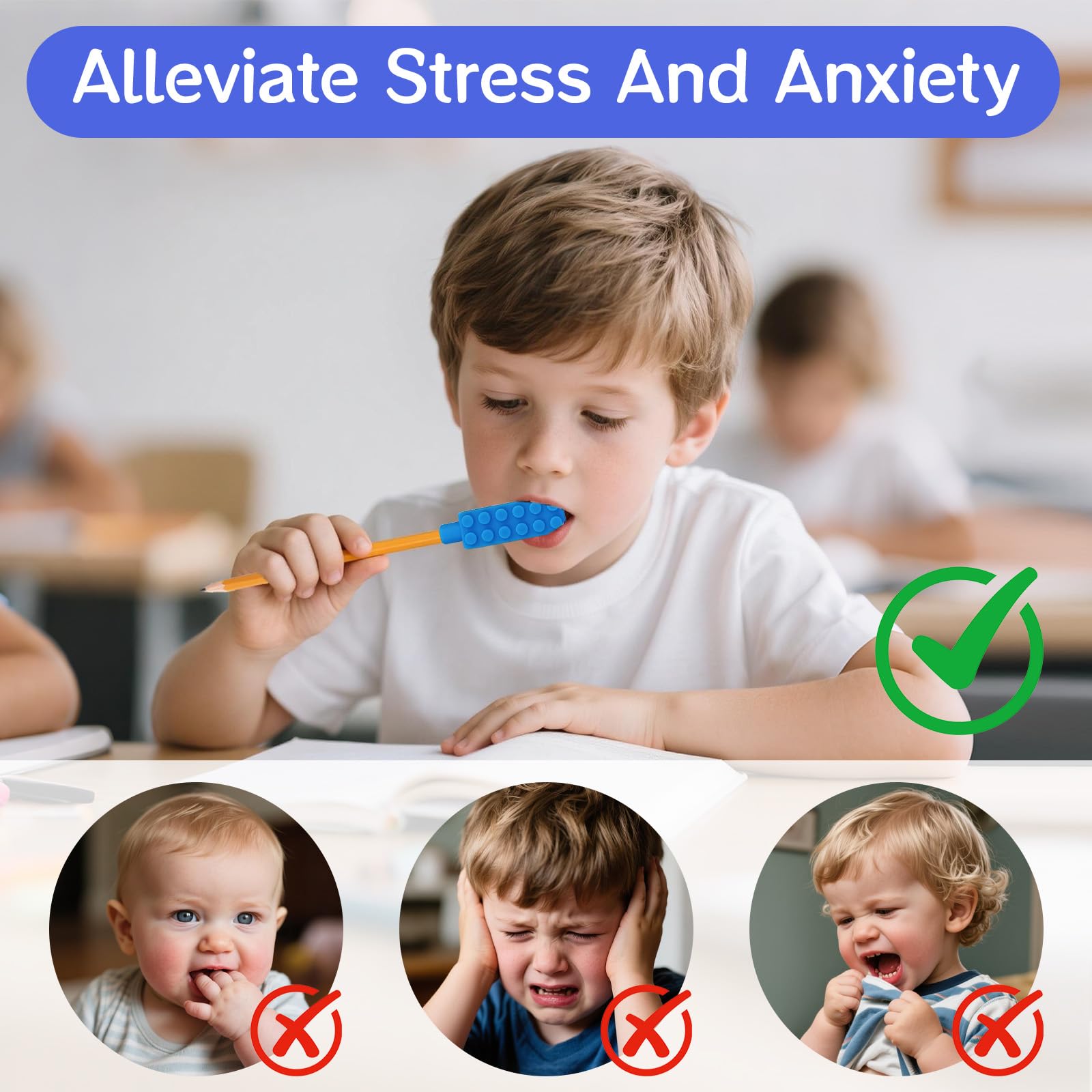 ANSUG 8 Pcs Colour Chewy Pencil Toppers Covers, Silicone Pencil Toppers Chewable, Sensory Chewable Pen Toppers - Image 2