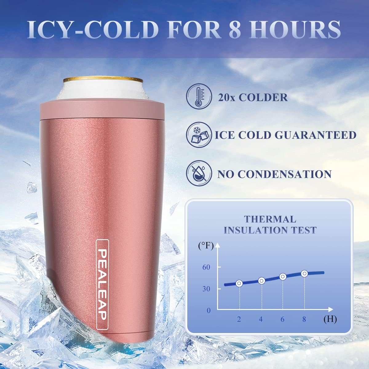 4 in 1 Insulated Slim Can Cooler for 12 OZ Cans and Beer Bottle - Keep 8 Hours Cold, Easy to Hold - Stainless Steel Can Holder, Double Walled Can Insulator for Hard Seltzer and More (Rose Gold) - Image 3