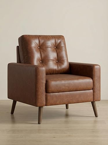 VESCASA Silla con brazo copetudo con patas de madera, piel sintética sintética cómoda y tapizada, sofá individual tapizado, silla lateral moderna de