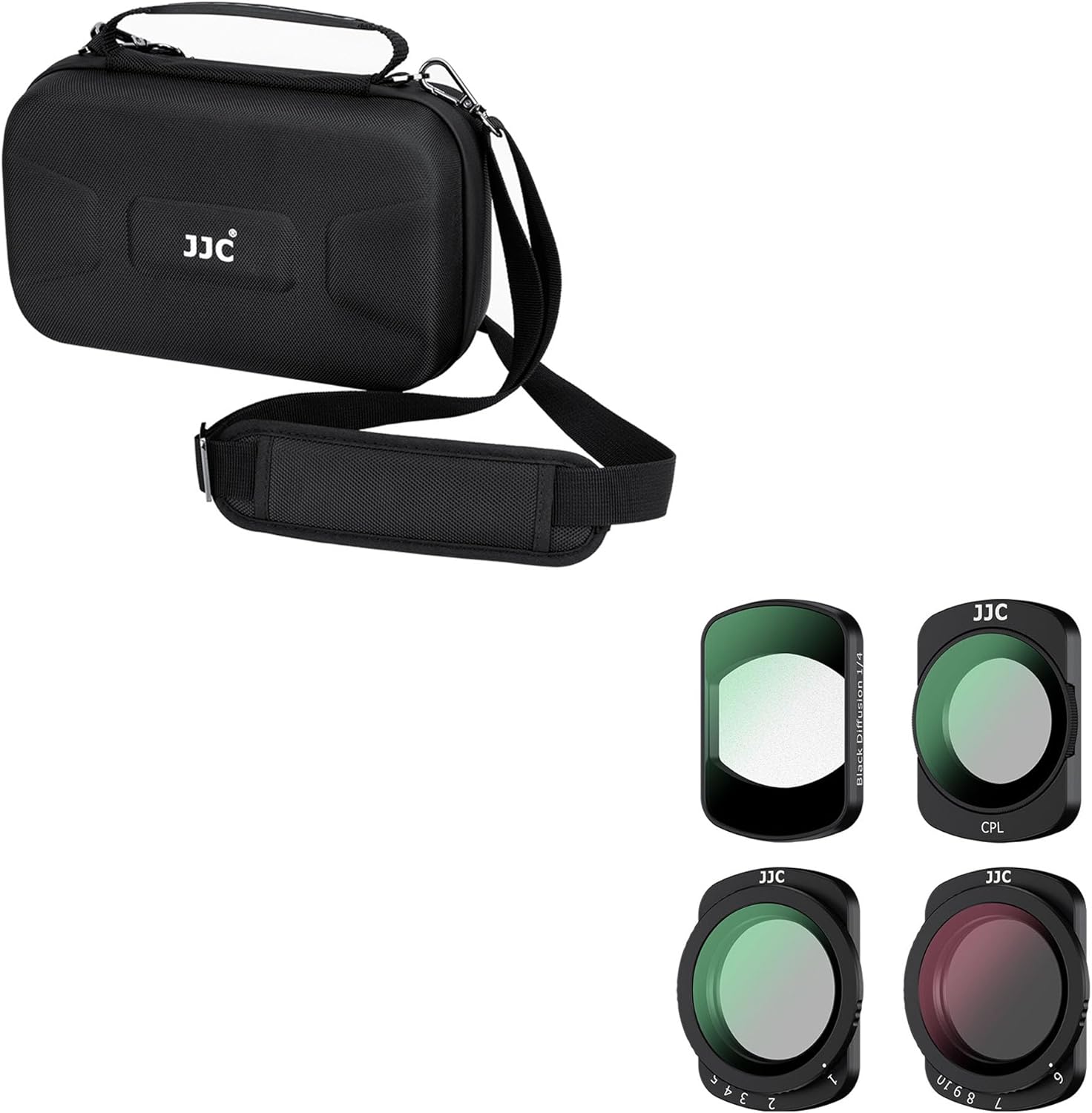 JJC Portable Carrying Case Bag & 4-Pack Magnetic ND CPL 1/4 Black Diffusion Filter for DJI Osmo Pocket 3, ND2-32(1-5 Stop) ND64-1000(6-10 Stop) Variable Neutral Density,Circular Polarizing,Mist Filter