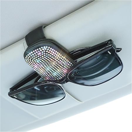 Shering Sunglasses Clip for Car Visor,Bling Sunglasses Holders for Car,Magnetic Leather Car Sunglass Clip, Bling Car Accessories for Women(AB Colorful)