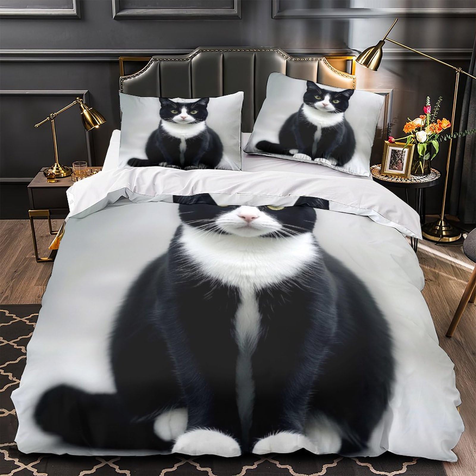 Housse de couette chat 140x200cm effet 3D pour lit ado