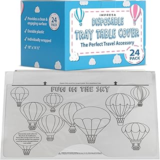 [24 Pack] Disposable Airplane Tray Cover - Interactive Airplane Tray Table Cover Kids Travel Essentials - Train, Bus & Airplane Pockets Airplane Tray Table Cover - Travel Essentials for Kids & Adults