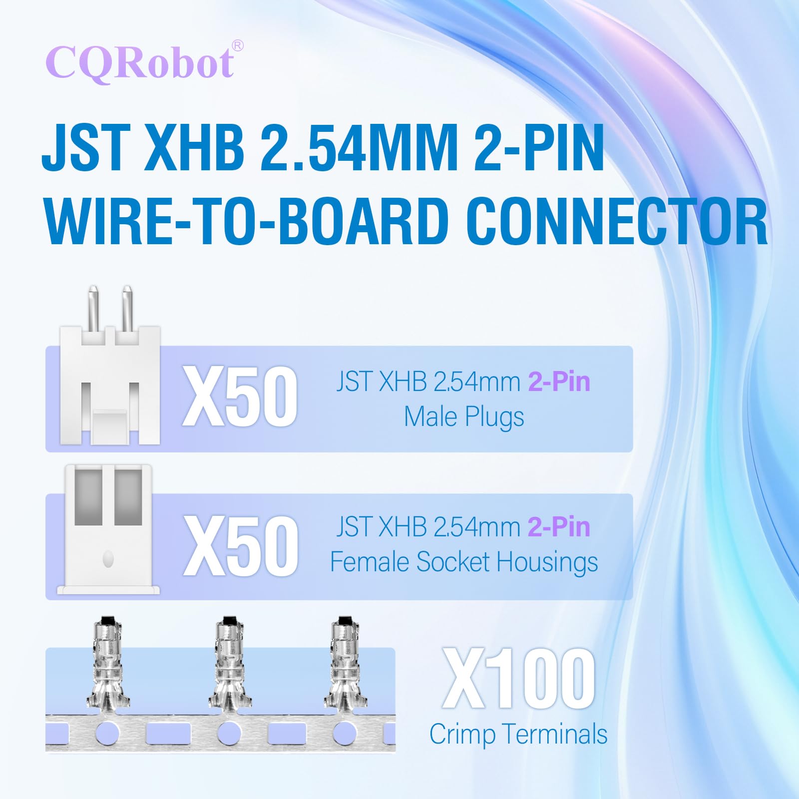 CQRobot JST XHB 2,54 mm wysokość skoku 2-biegunowe złącze elektroniczne IC męski wtyk, żeńska obudowa gniazda i zacisk T-Crimp. 50 zestawów / 200 części kabel do platyny adapter kablowy