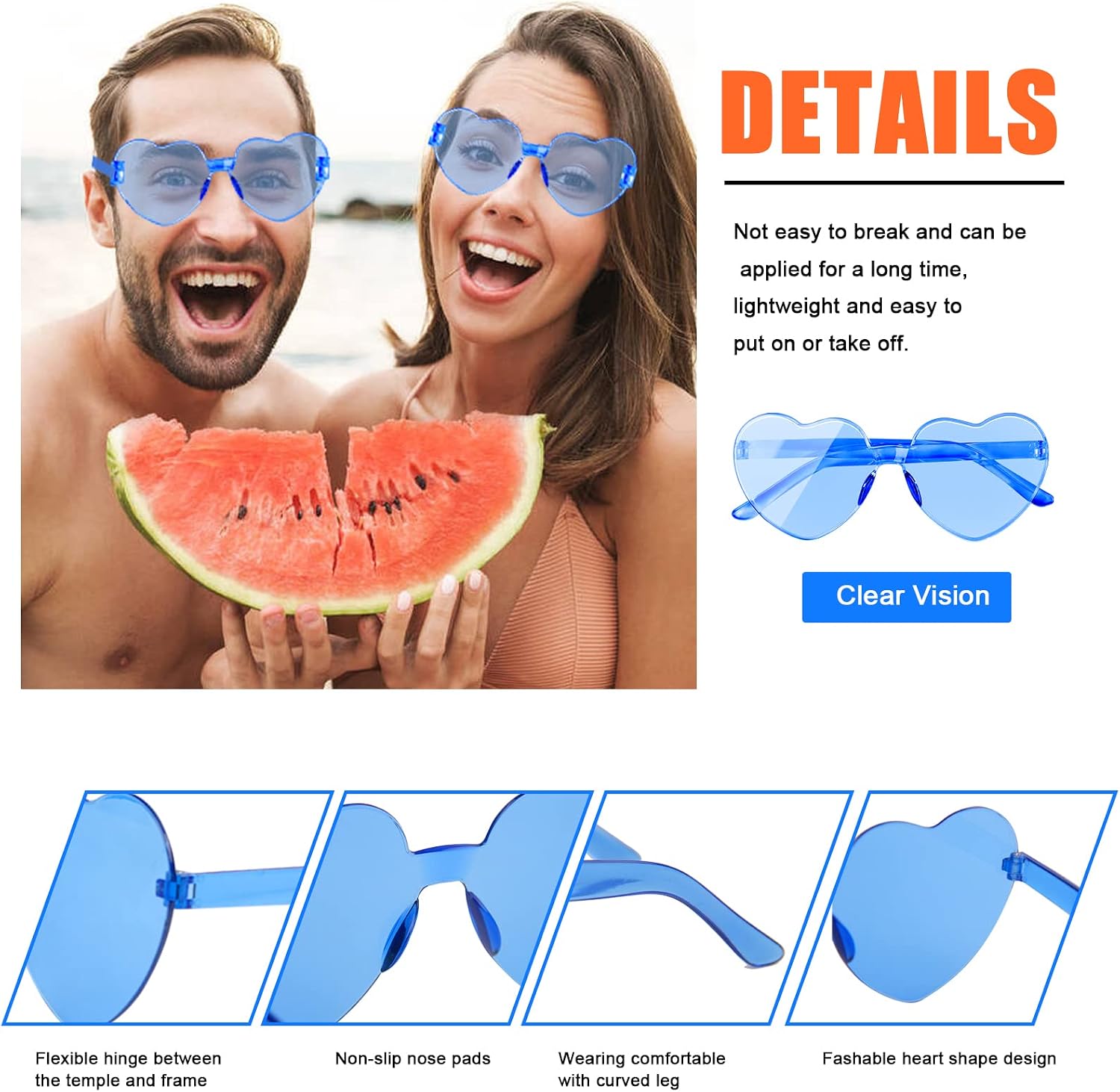 AEAHALY Heart Sunglasses for Women and Men Rimless Heart Shaped Sunglasses Bachelorette Bride Party Accessories image 2