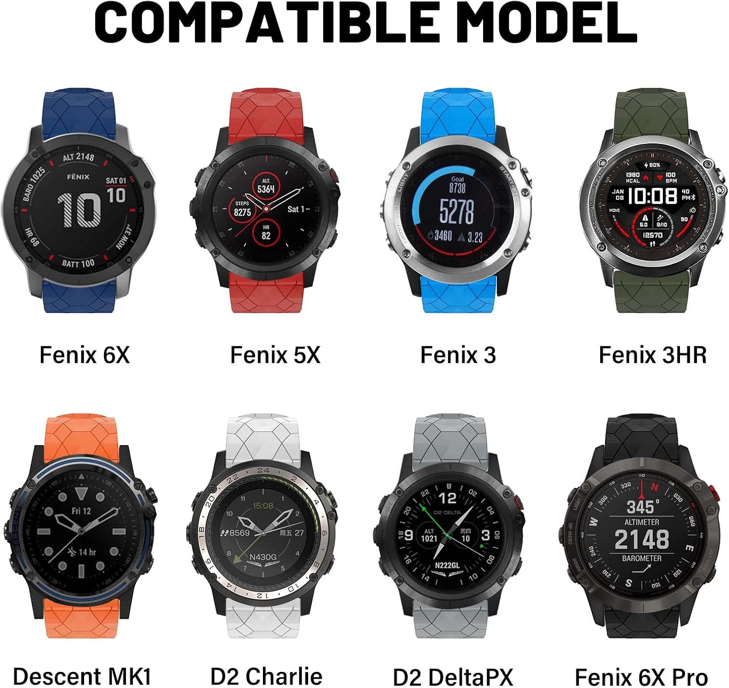 Compatible with Garmin Fenix 7X Band 26mm Width Soft Watch Straps Sport Bands Replacement for Fenix 7X/Fenix 6X/Fenix 6X Pro/Fenix 5X/Fenix 5X Plus/Fenix 3/Fenix 3 HR Smartwatches - Image 5