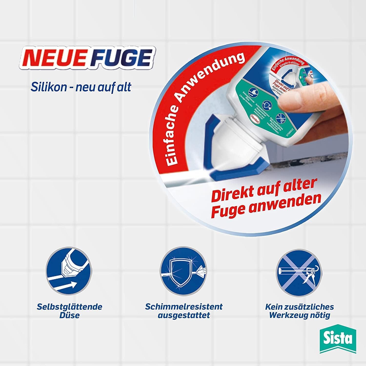 Sista Silikon Neue Fuge, Blisterkarte, grau, 6x 80ml | Frische Fugen in Grau – für Bad, Küche & Feuchträume geeignet