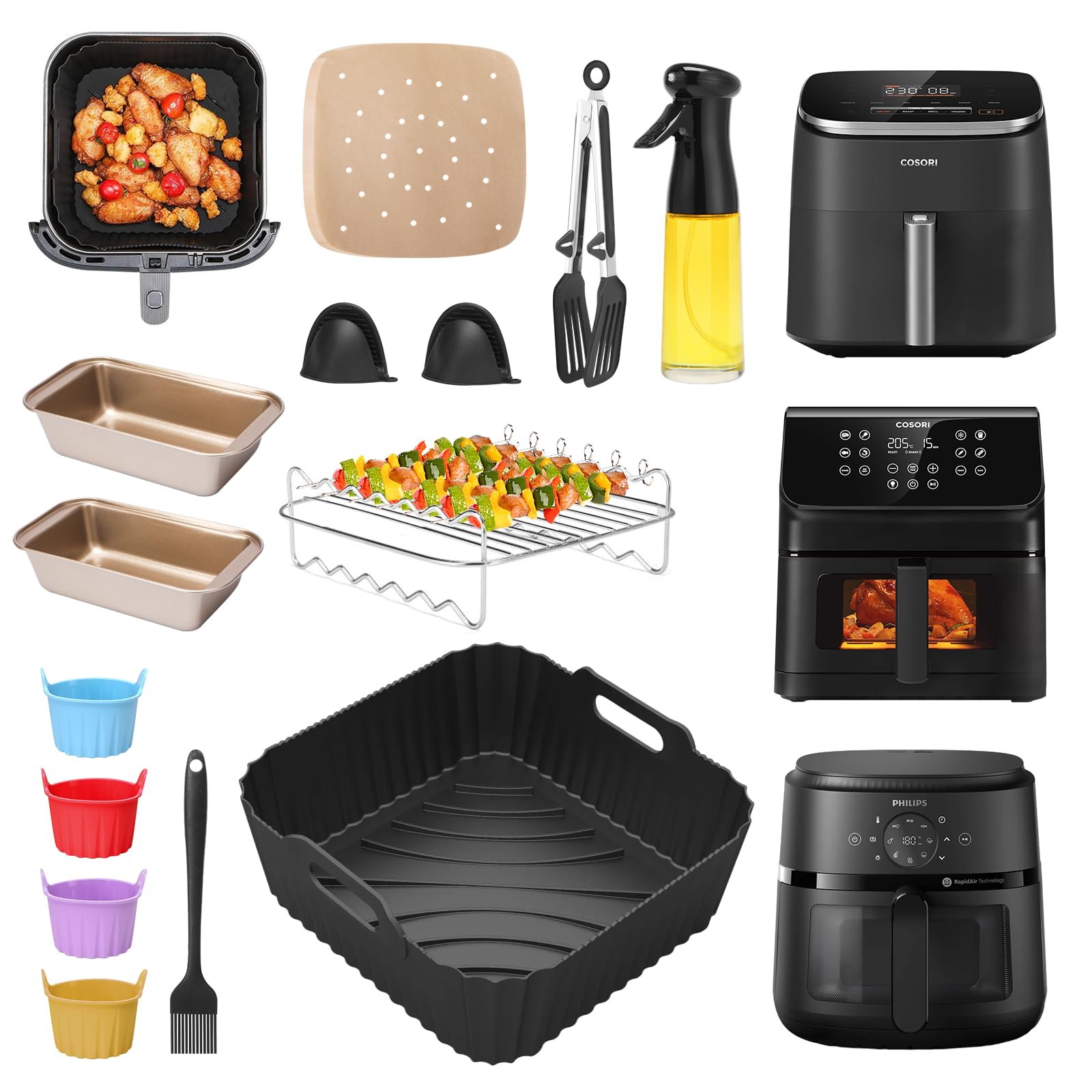 ENSINE Philips 2000 Series 6.2L Air Fryer Accessories Compatible with COSORI TurboBlaze 6L/6.2L, Includes Silicone Liners, Racks and Cups
